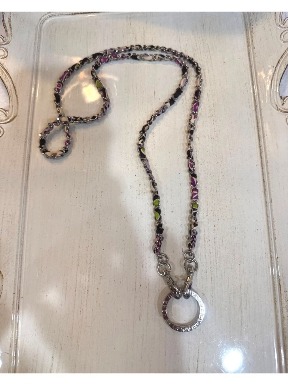 Vera Bradley Silver-Tone Chain Keychain Lanyard Woven Chain 38" Length